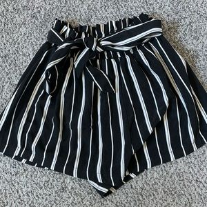 Black and White Striped High rise flowy shorts